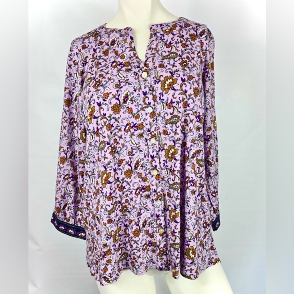J. Jill Floral Purple Button Up Women's Top